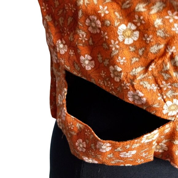 Elodie Size XL Blouse Womens Floral Long Sleeve Boho Rayon Crop Top Smocked - Picture 6 of 10